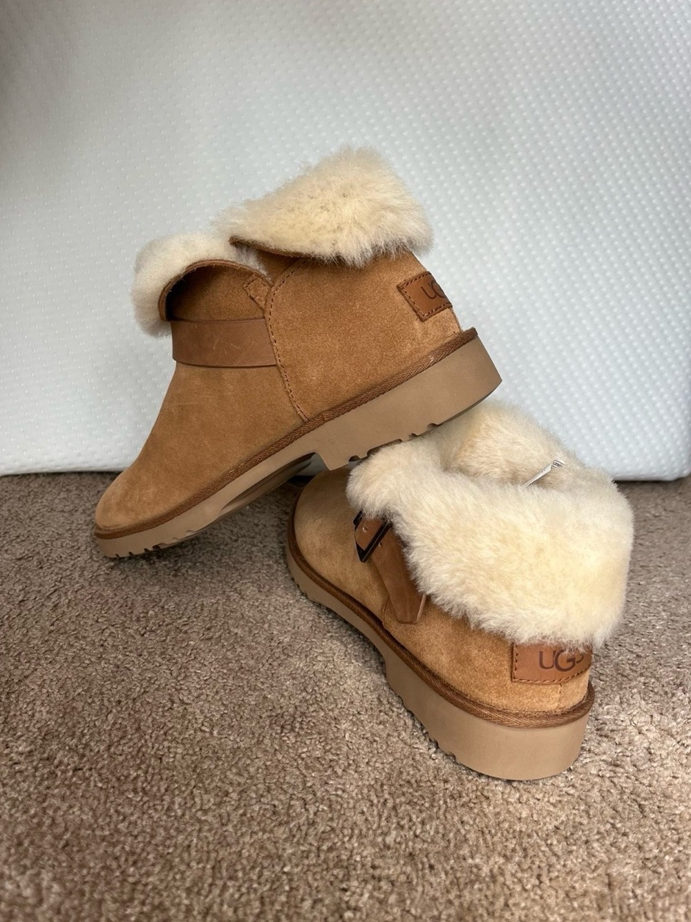 UGG Chestnut Suede Shearling Cuff Slip-On Women’s Ankle Slippers